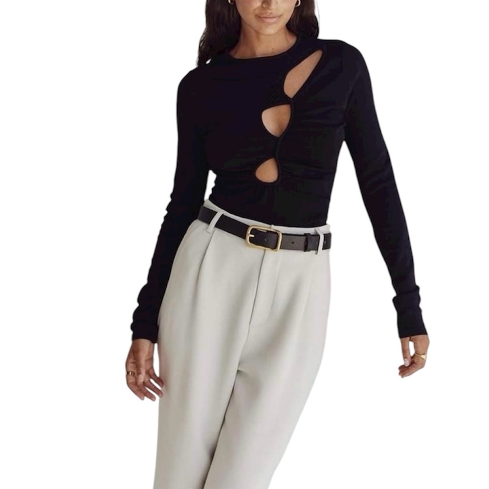 NEW DISSH Monique Cut-Out Black Long Sleeve Knit Top